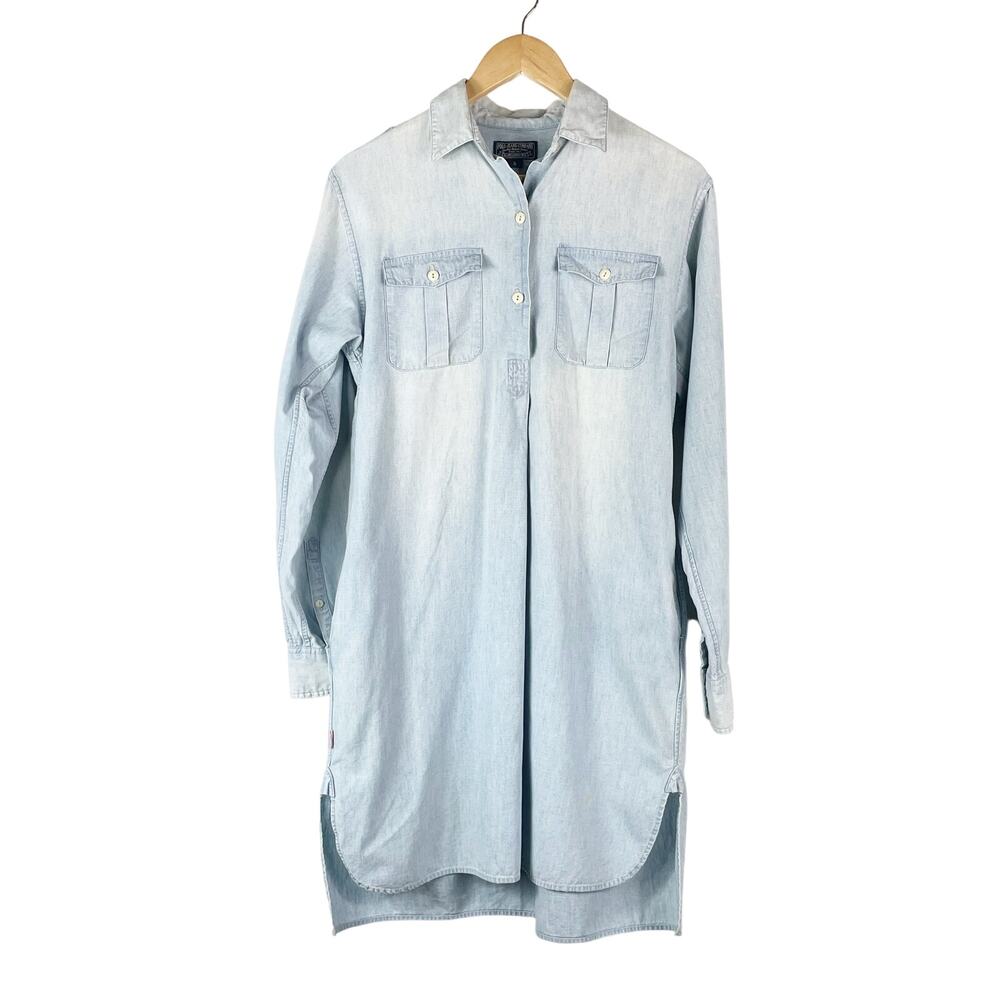 Vintage Polo Jeans Company Women's Chambray Shirt Dress Light Wash Size Small